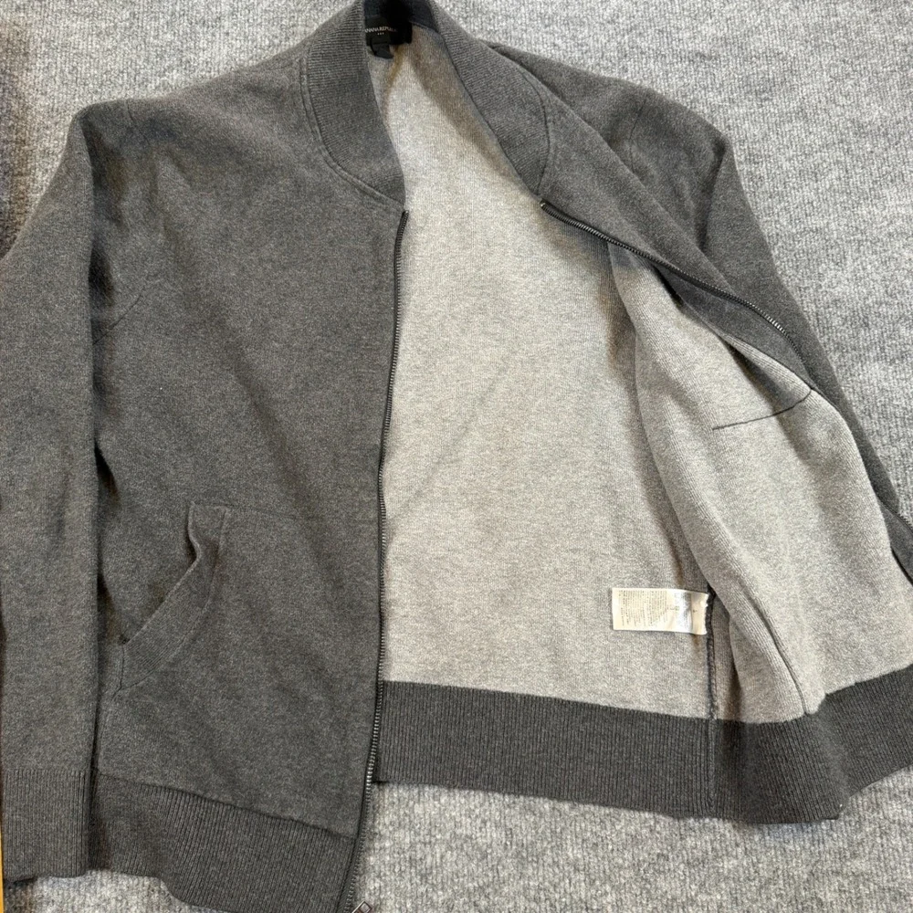 Preppy Banana Republic Mens Gray Full Zip Bomber Sweater Jacket Large 486865-01